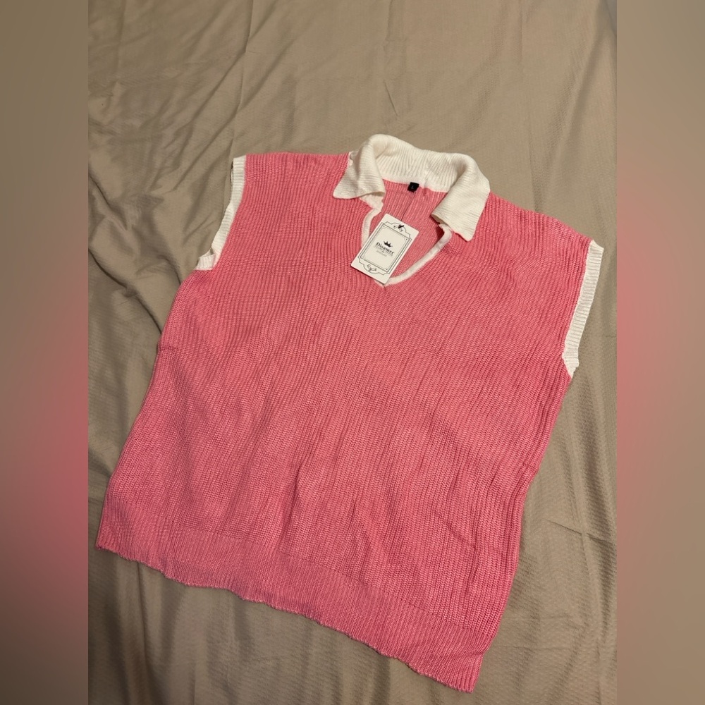 Disamer Pink & White Knit Sleeveless Top (Size L) - Picture 3 of 3